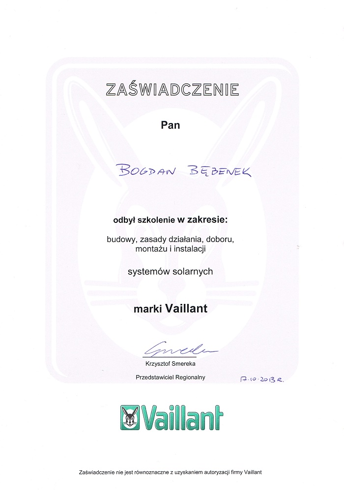 certyfikat Vaillant